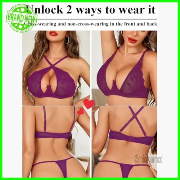Lace Floral Underwire Bra Panty Set Push Up 2 Piece Lingerie Small - Picture 4 of 7